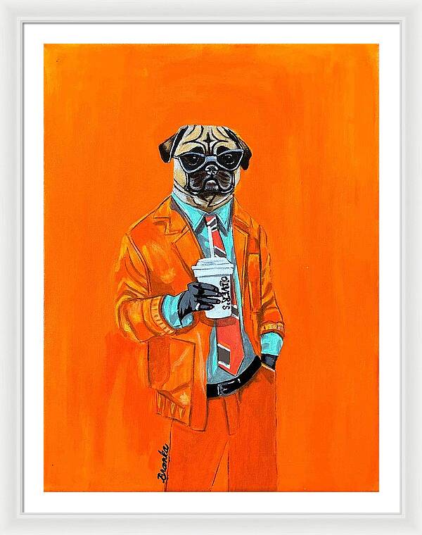 Coffee Shop Art Pug - Framed Print