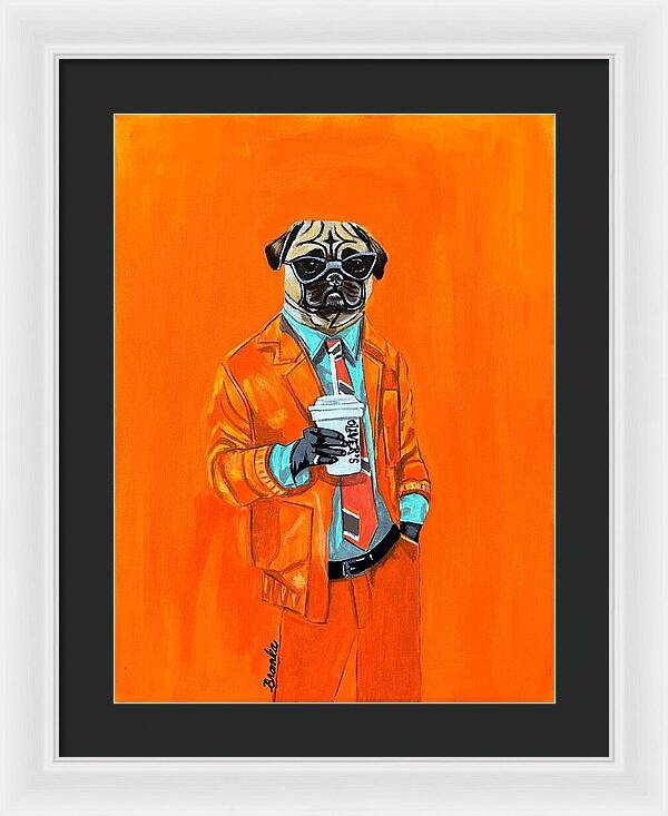 Coffee Shop Art Pug - Framed Print