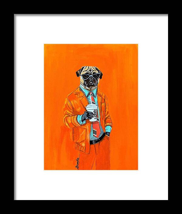 Coffee Shop Art Pug - Framed Print