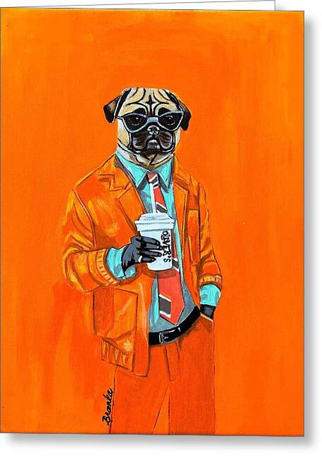 Coffee Shop Art Pug - Greeting Card