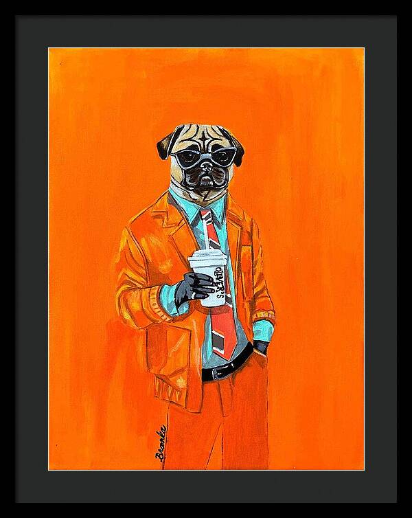 Coffee Shop Art Pug - Framed Print