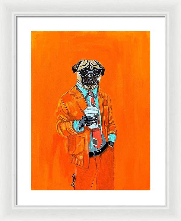 Coffee Shop Art Pug - Framed Print