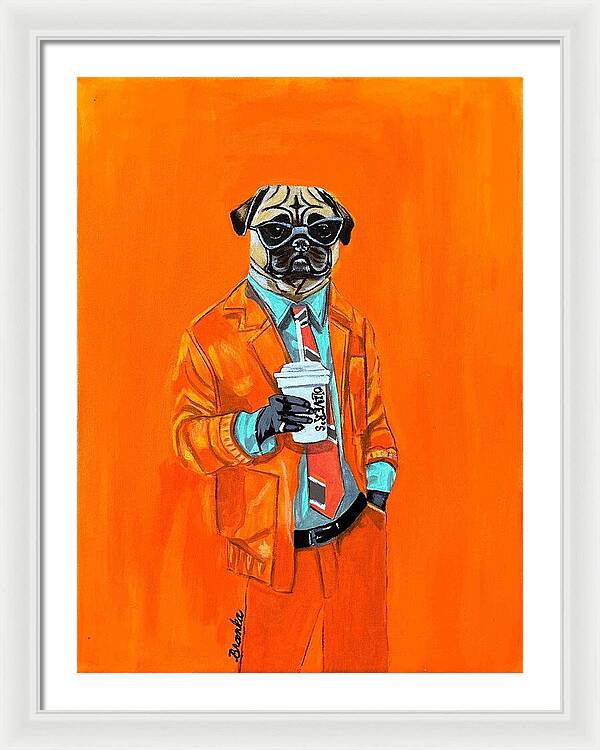 Coffee Shop Art Pug - Framed Print