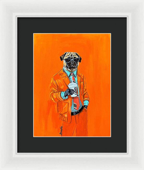 Coffee Shop Art Pug - Framed Print