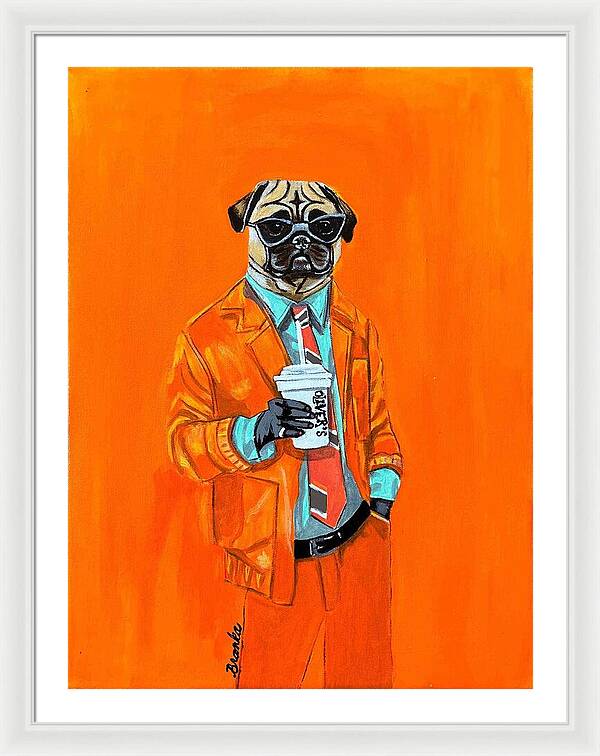 Coffee Shop Art Pug - Framed Print