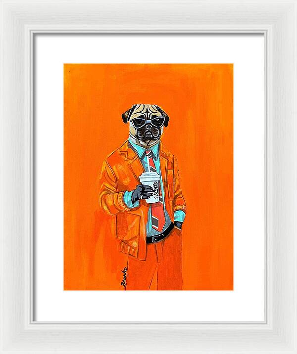 Coffee Shop Art Pug - Framed Print