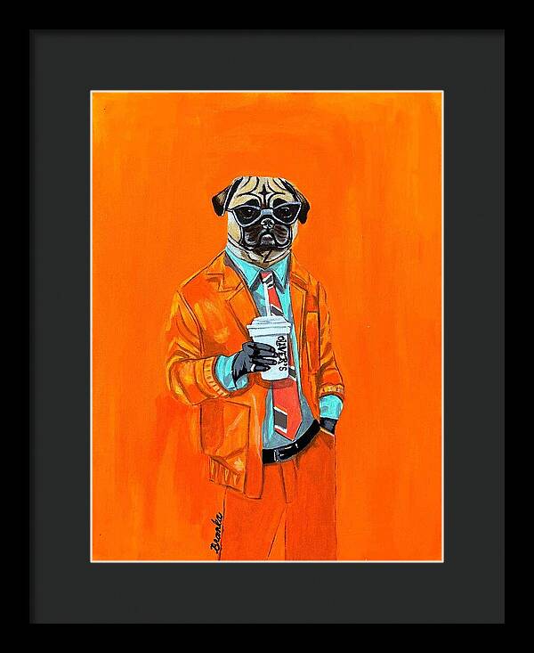 Coffee Shop Art Pug - Framed Print