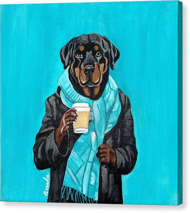 Coffee Shop Art Rottie - Canvas Print