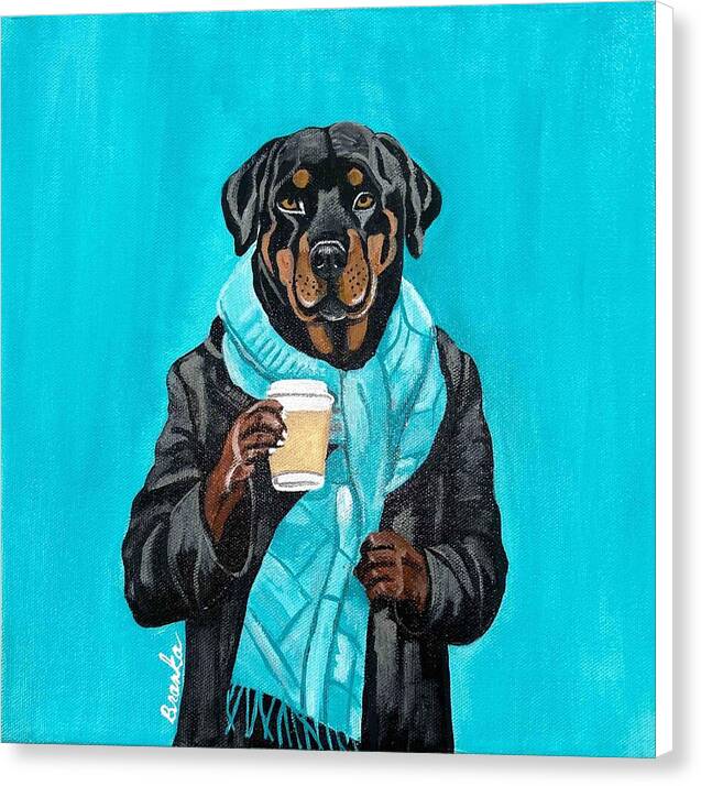 Coffee Shop Art Rottie - Canvas Print