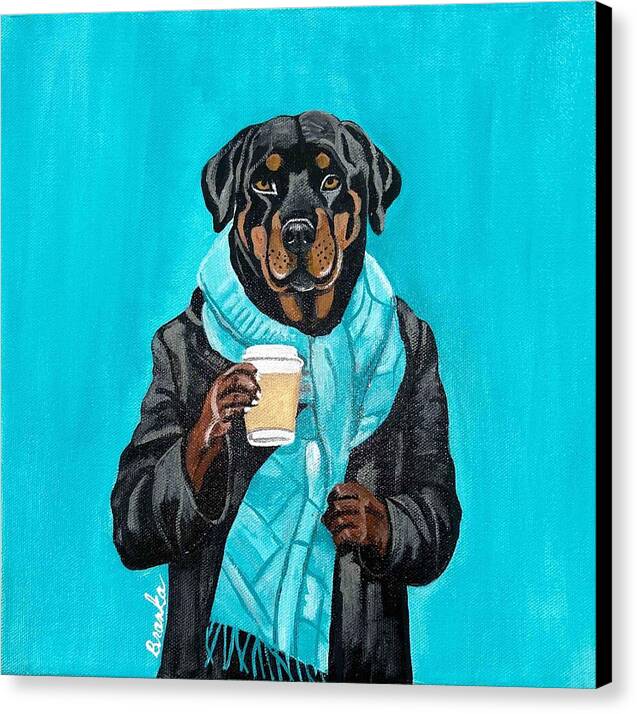 Coffee Shop Art Rottie - Canvas Print