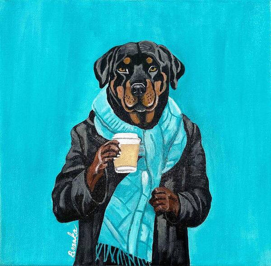 Coffee Shop Art Rottie - Art Print