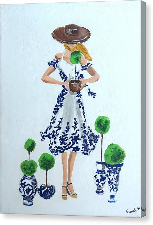 Blue White Topiary Lady - Canvas Print