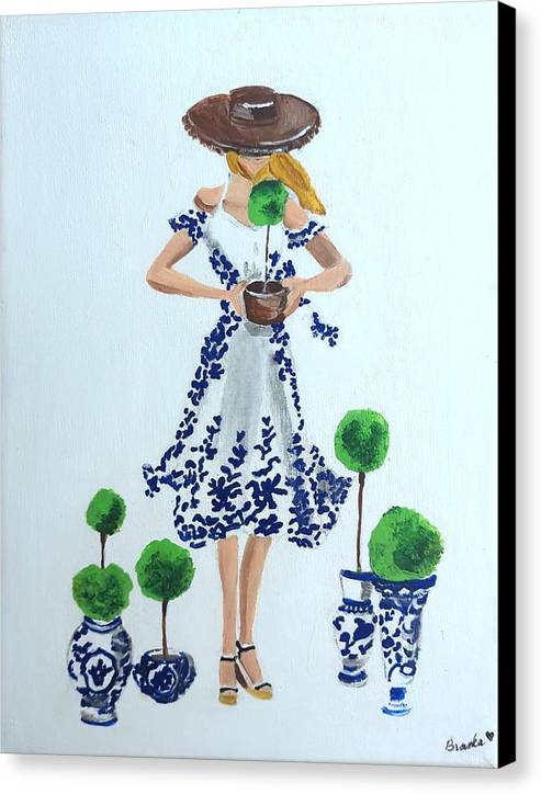 Blue White Topiary Lady - Canvas Print