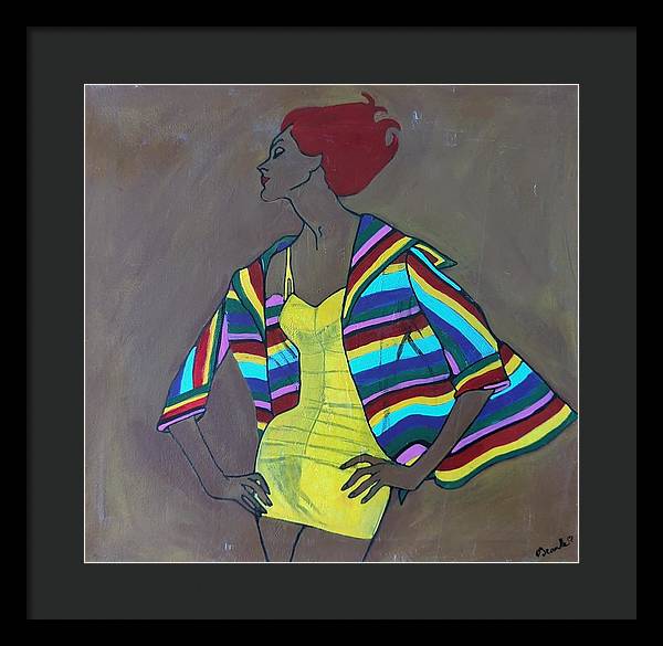 Colourful jacket and red hair - Framed Print