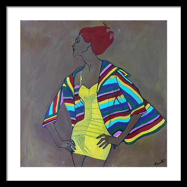 Colourful jacket and red hair - Framed Print