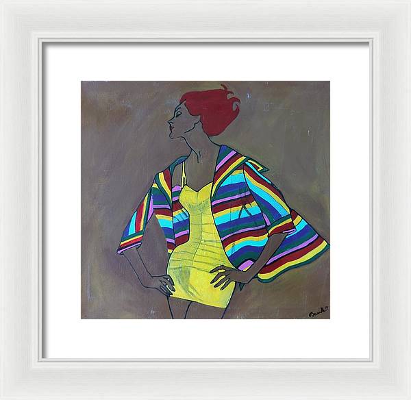 Colourful jacket and red hair - Framed Print