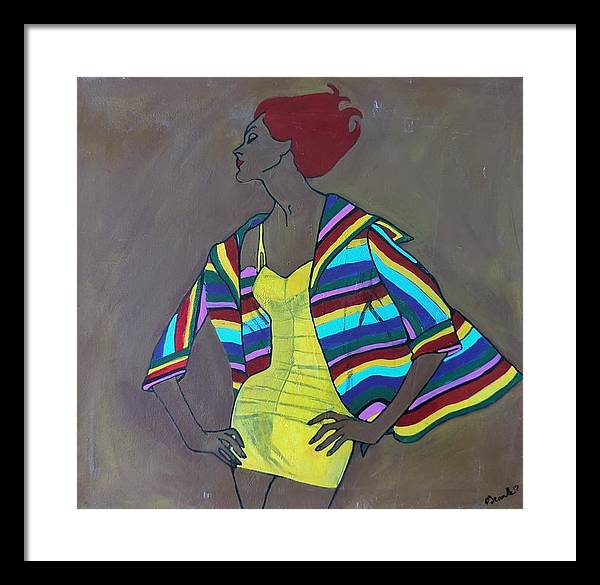 Colourful jacket and red hair - Framed Print