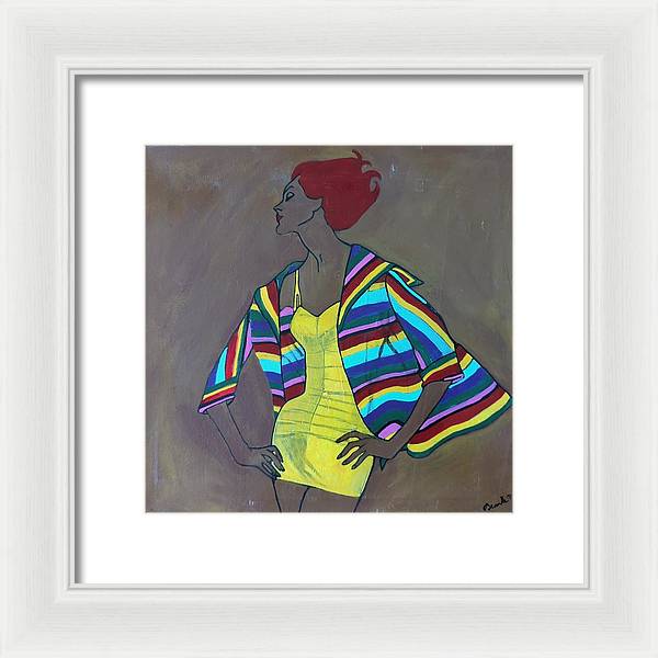 Colourful jacket and red hair - Framed Print