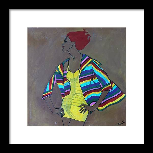 Colourful jacket and red hair - Framed Print