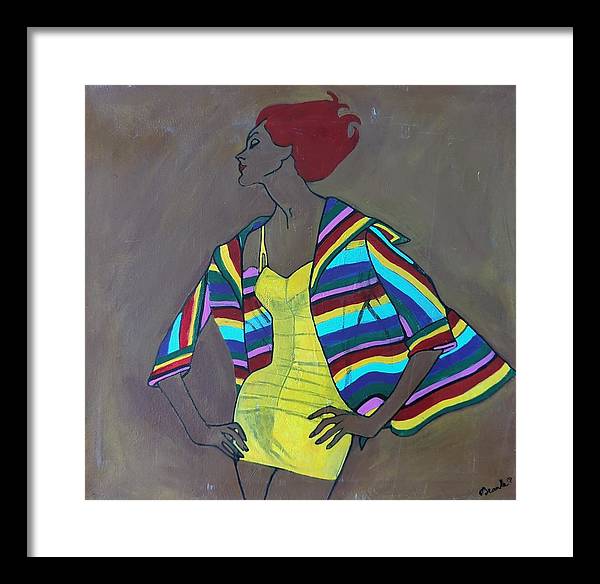 Colourful jacket and red hair - Framed Print