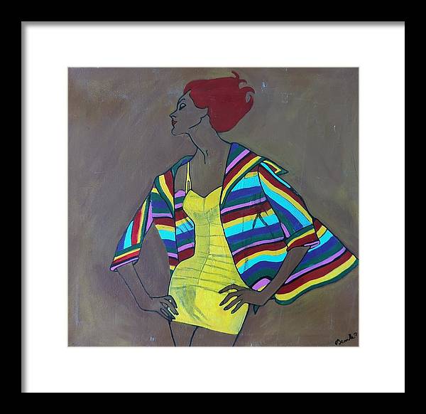 Colourful jacket and red hair - Framed Print