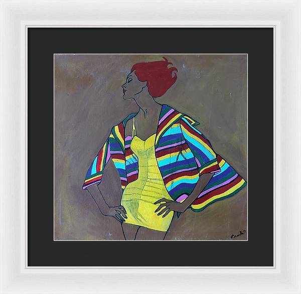 Colourful jacket and red hair - Framed Print