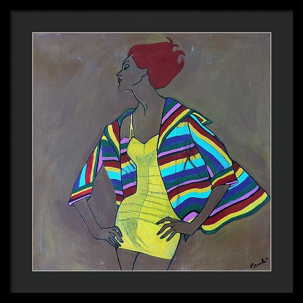 Colourful jacket and red hair - Framed Print