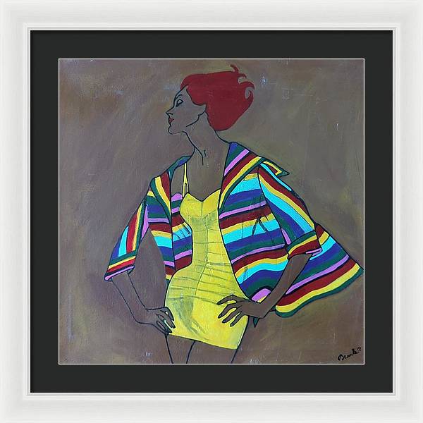 Colourful jacket and red hair - Framed Print