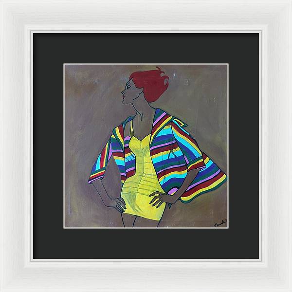 Colourful jacket and red hair - Framed Print