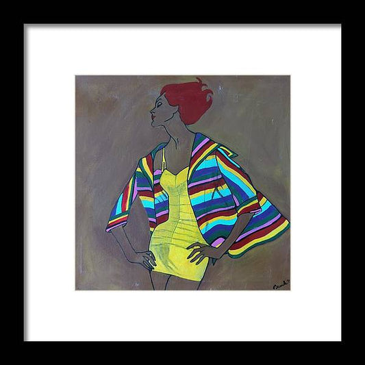 Colourful jacket and red hair - Framed Print