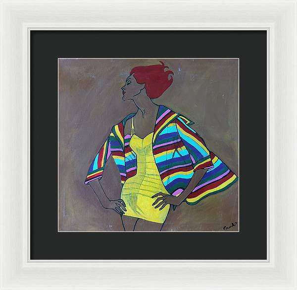 Colourful jacket and red hair - Framed Print