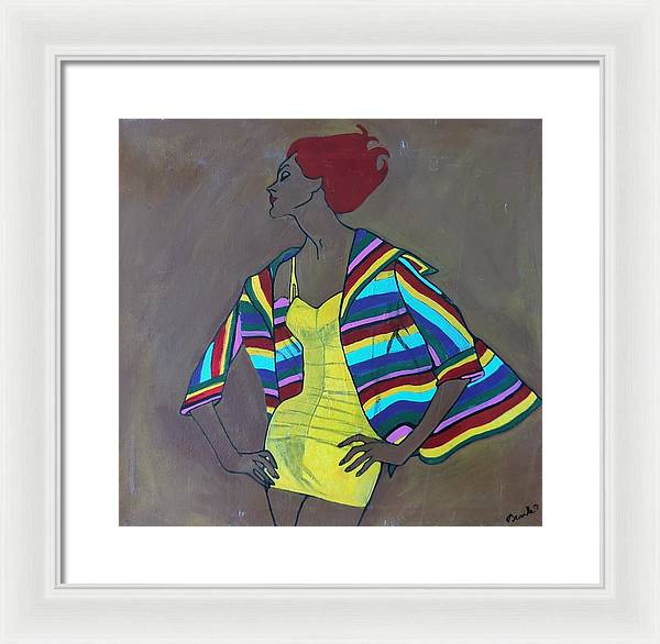 Colourful jacket and red hair - Framed Print