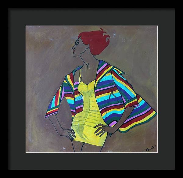 Colourful jacket and red hair - Framed Print