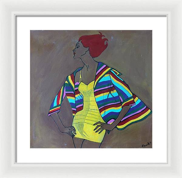 Colourful jacket and red hair - Framed Print