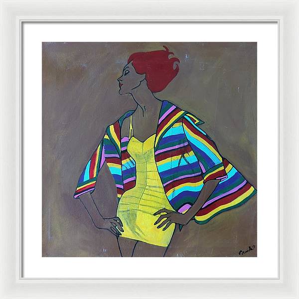 Colourful jacket and red hair - Framed Print