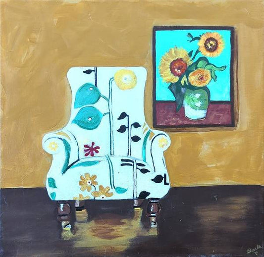 Empty chair sunflowers - Art Print