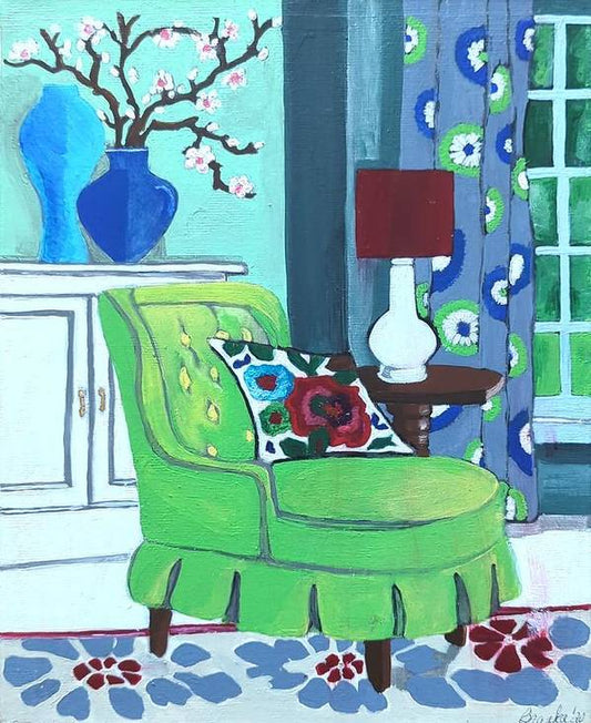 Empty lime green chair - Art Print