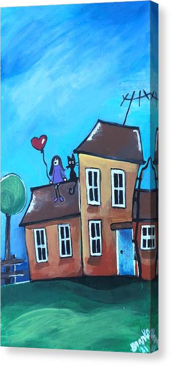 Fairy House 1 Girl Cat on Roof - Canvas Print