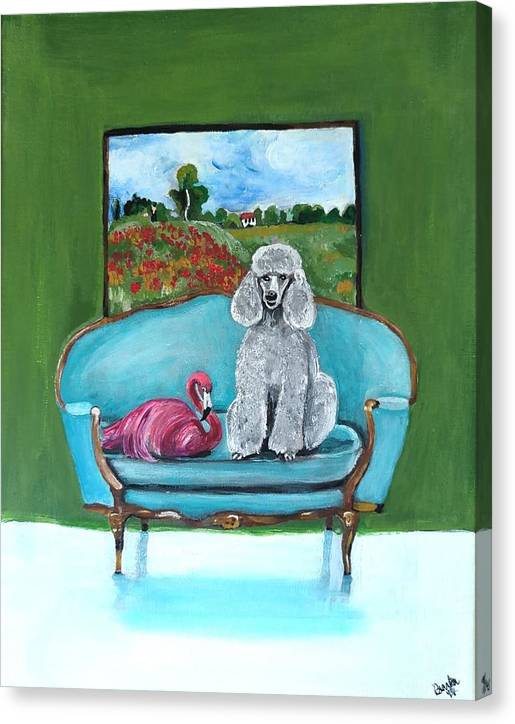 Poodle Flamingo on Chair - Canvas Print