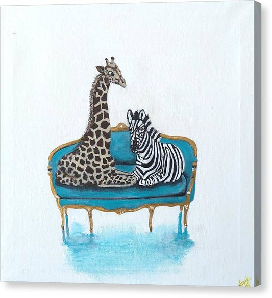 Giraffe  Zebra on chair - Canvas Print