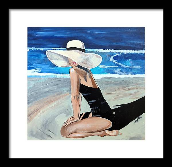 Kneeling in sand - Framed Print