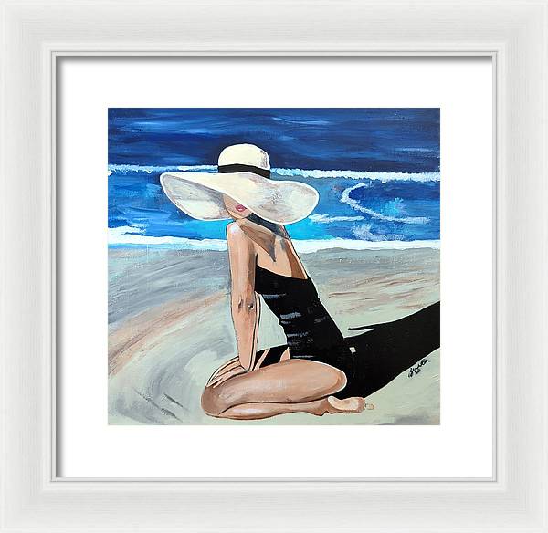 Kneeling in sand - Framed Print