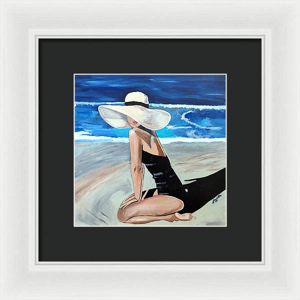 Kneeling in sand - Framed Print