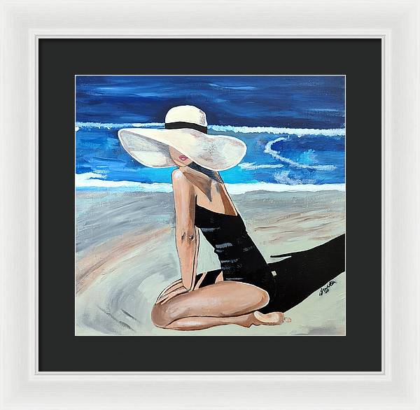 Kneeling in sand - Framed Print