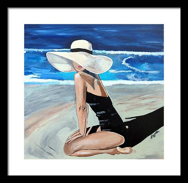 Kneeling in sand - Framed Print