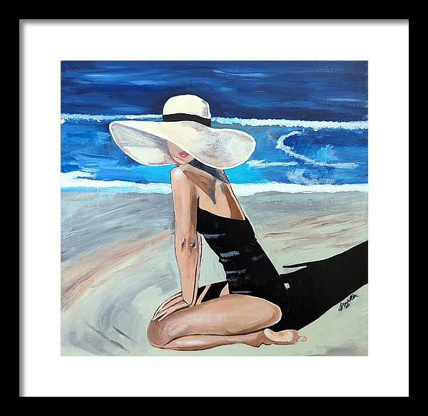 Kneeling in sand - Framed Print