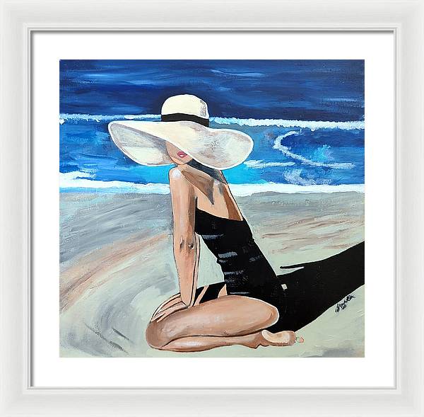 Kneeling in sand - Framed Print