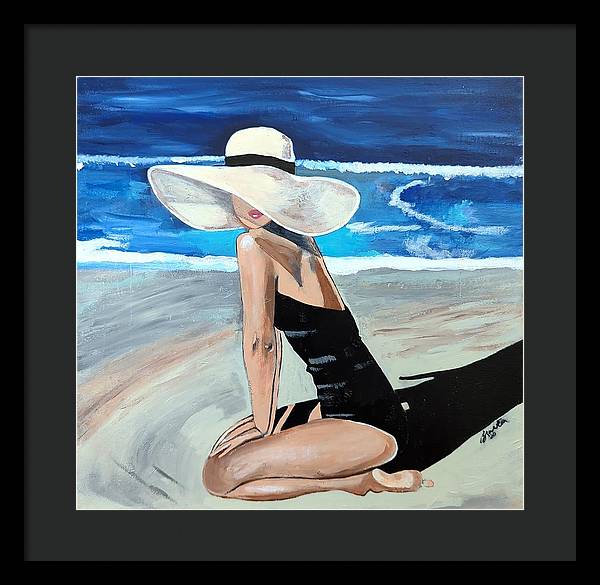 Kneeling in sand - Framed Print