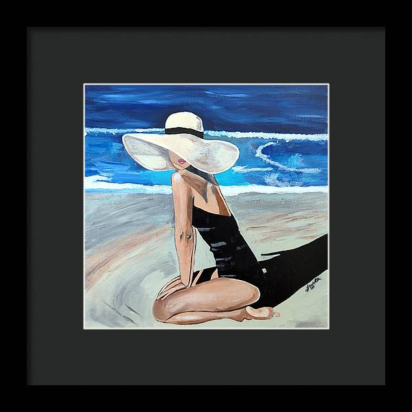 Kneeling in sand - Framed Print