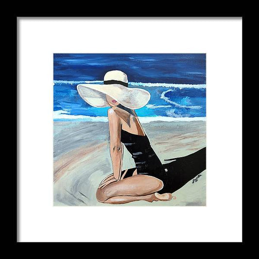 Kneeling in sand - Framed Print